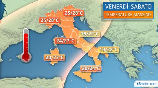 Meteo Italia: le temperature massime attese tra venerdì e sabato
