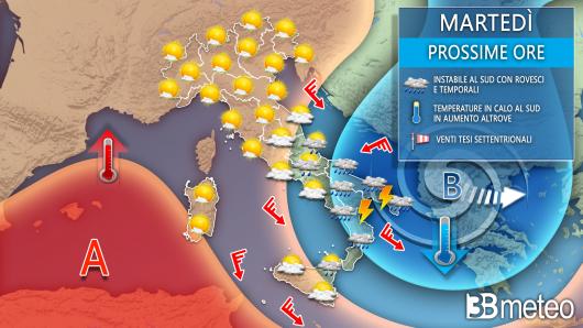 Meteo Italia martedì prossime ore