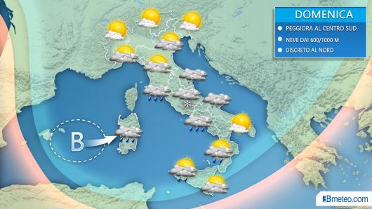 Meteo Italia: situazione prevista domenica