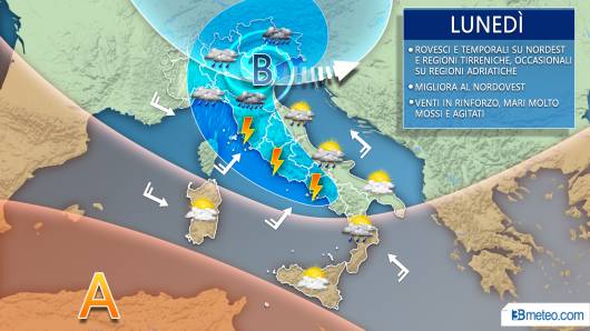 Meteo Italia, situazione prevista lunedì
