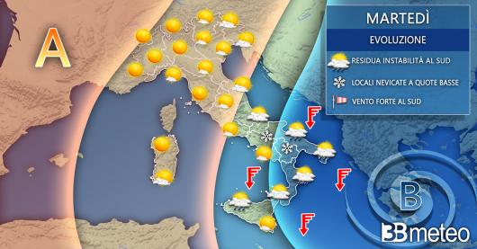 Meteo Italia: situazione prevista lunedì 8 febbraio