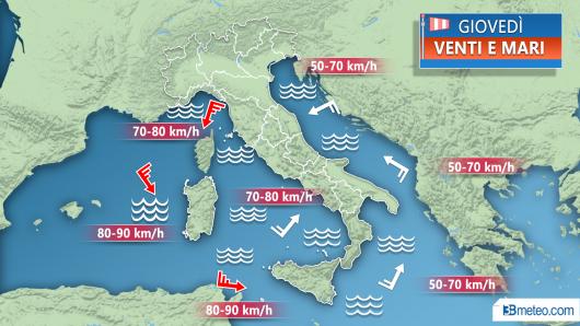Meteo Italia: venti anche di tempesta tra mercoledì e giovedì
