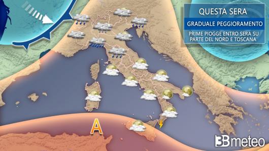 Meteo: l'evoluzione prevista per giovedì sera