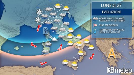 Meteo lunedì 27 dicembre