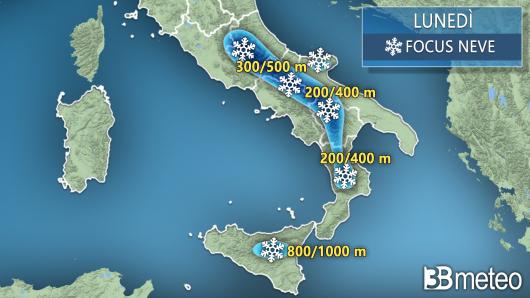 Meteo, lunedì ancora freddo e con neve a bassa quota