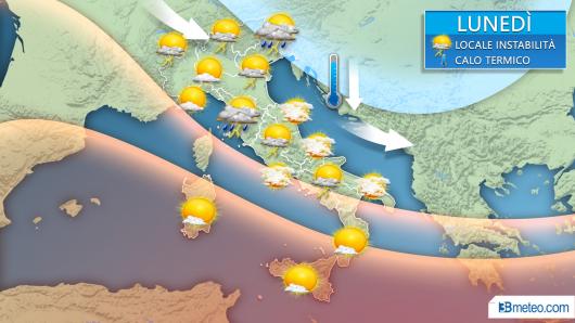 meteo Lunedì con forti temporali e grandine