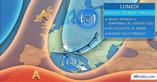 Meteo lunedì nuovo vortice di maltempo sull'Italia