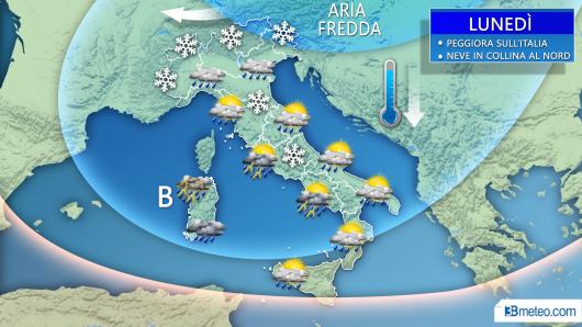 Meteo Lunedì - Peggiora su gran parte del Paese