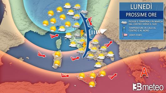 Meteo lunedì prossime ore