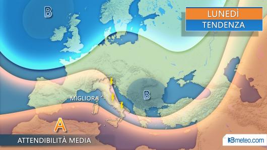 Meteo lunedì, residua instabilità in miglioramento da ovest