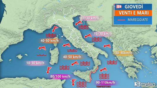 Meteo mari e venti giovedì