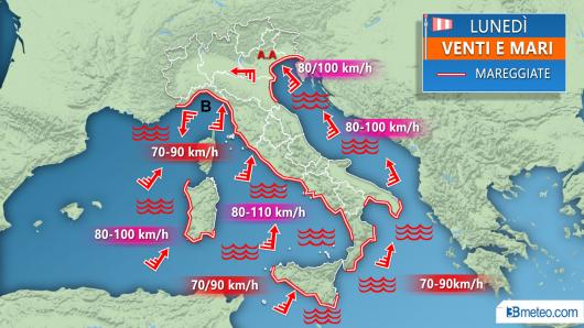 Meteo mari e venti lunedì 28 dicembre