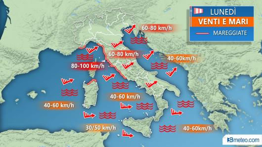 Meteo mari e venti lunedì