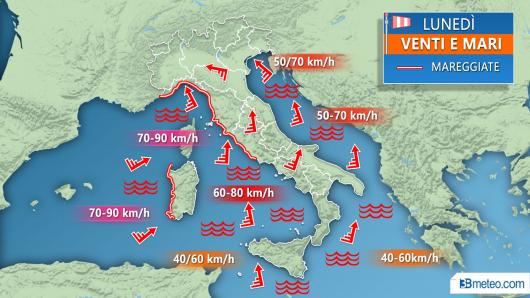 Meteo mari e venti lunedì