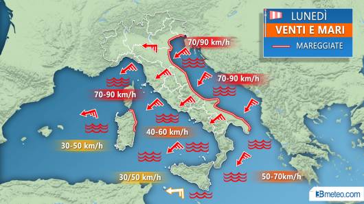 Meteo mari e venti lunedì