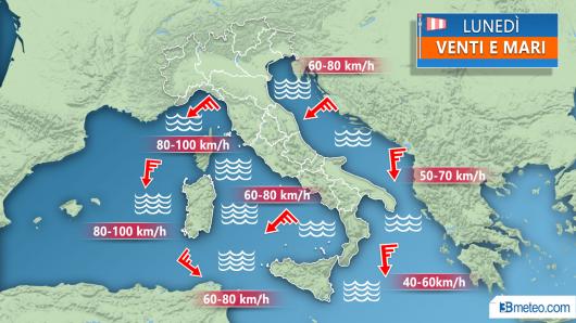Meteo mari e venti lunedì
