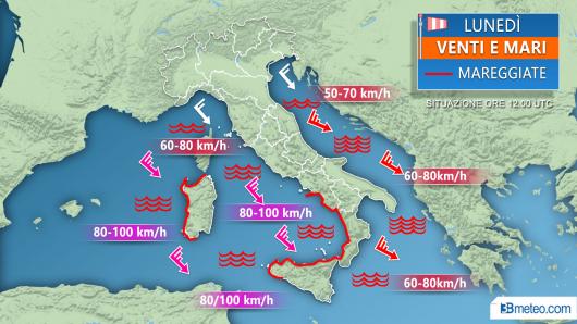 Meteo mari e venti lunedì