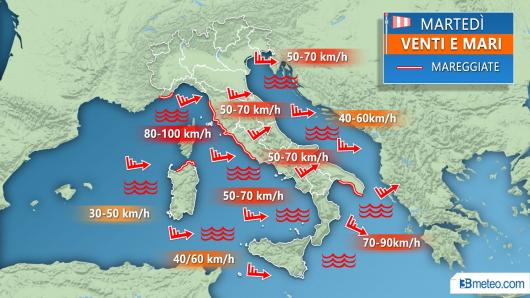 Meteo mari e venti martedì
