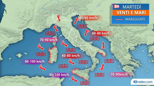 Meteo mari e venti martedì