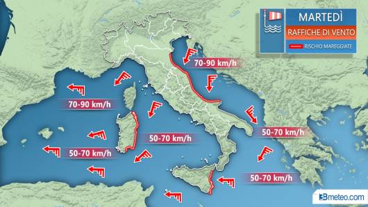 Meteo mari e venti martedì