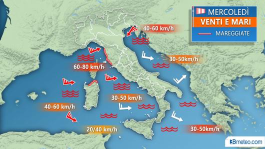 Meteo mari e venti mercoledì