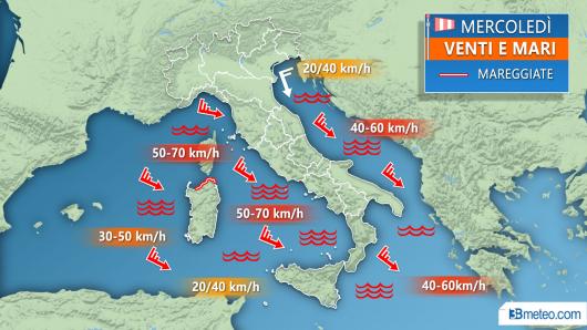 Meteo mari e venti mercoledì