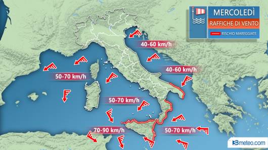 Meteo mari e venti mercoledì