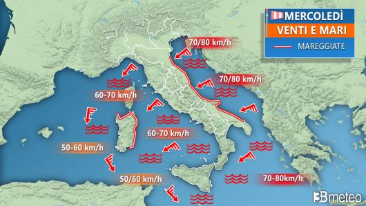 Meteo mari e venti mercoledì sera