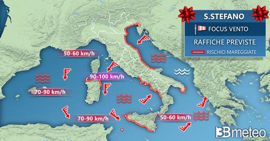 Meteo mari e venti previsti per Santo Stefano