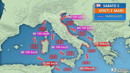 Meteo mari e venti sabato 5 novembre