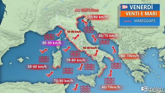 Meteo - Mari e venti venerdì 23 febbraio