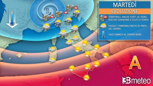 Meteo martedì maltempo diffuso al Centro Nord
