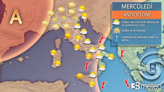 Meteo mercoledì 15 dicembre