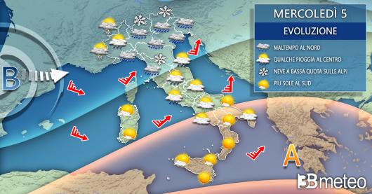Meteo mercoledì 5 gennaio