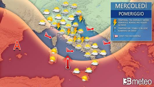 Meteo mercoledì, ore pomeridiane
