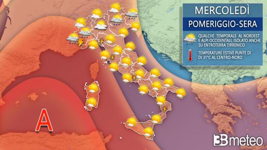 Meteo mercoledì pomeriggio-sera