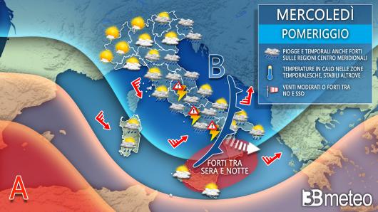 Meteo mercoledì prossime ore