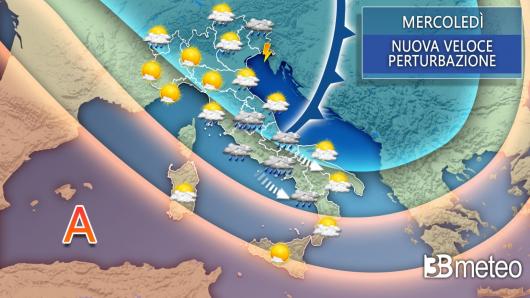 Meteo: mercoledì veloce perturbazione in transito