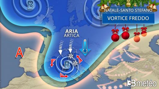 Meteo Natale e Santo Stefano, aria artica sull'Italia con pioggia, neve e freddo