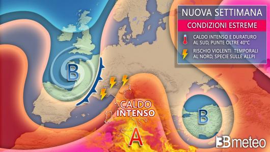 Meteo nuova settimana, tra caldo intenso e forti temporali