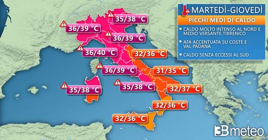 Meteo: picchi massimi previsti nei prossimi giorni