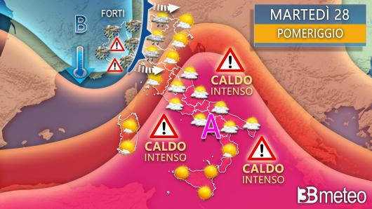 Meteo, previsione per martedì 28 giugno