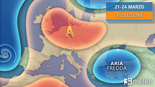 Meteo prima parte della settimana (21-24 marzo) evoluzione media 