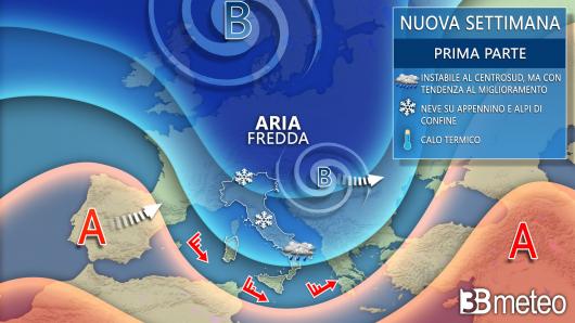 Meteo prima parte della settimana, torna il freddo e la neve a bassa quota