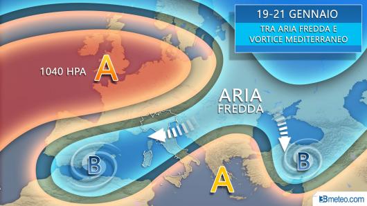 Meteo prossime ore tra vortice mediterraneo e correnti fredde
