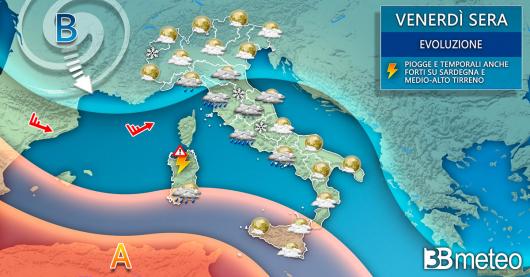 Meteo prossime ore - venerdì sera