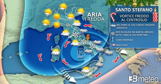 Meteo Santo Stefano, la perturbazione si sposta verso sud
