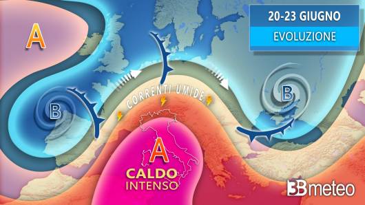 Meteo, situazione ed evoluzione fino a giovedì 23 giugno