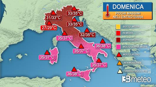 Meteo - Temperature domenica, picchi massimi attesi
