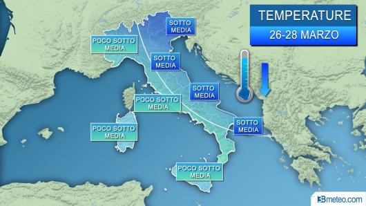 Meteo temperature in gran parte sotto media per la prima metà della nuova settimana